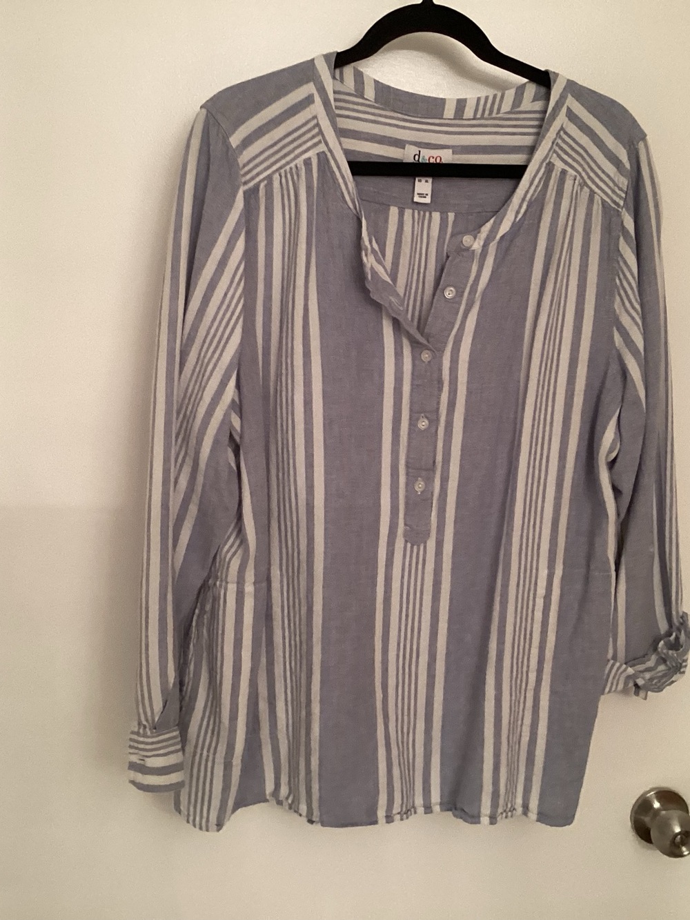 D & Co Blue and White Vertical Stripe Women's Tunic Top